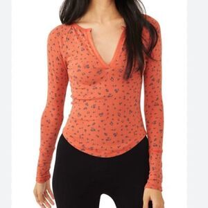 NWT Free People Billie Layering Top Red Combo Ribbed Floral   intimately S V